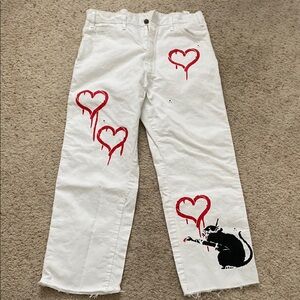 Banksy White Stenciled Dickies. 34x30.*